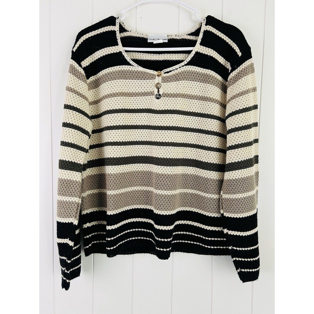 Croft & Barrow XL Black & Cream Striped Sweater Elegant Quiet Luxury Made in USA